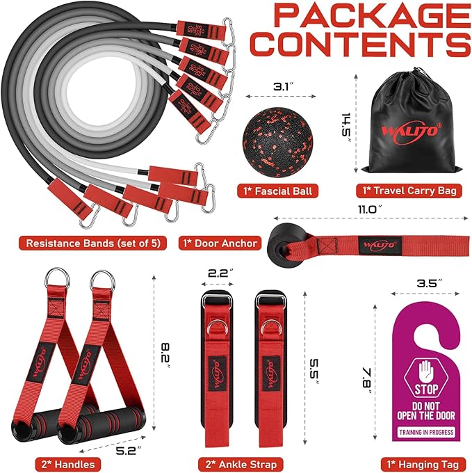 WALITO Resistance Bands Set - Exercise Bands with Handles, Door Anchor, Legs Ankle Straps, for Heavy Resistance Training, Physical Therapy, Muscle Training, Yoga, Home Workouts-FlexoryFit