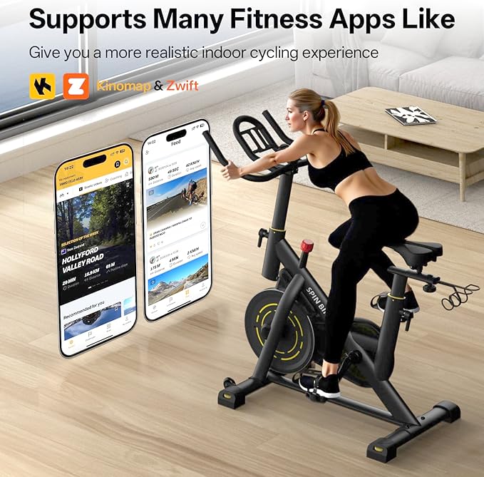 YAMO Exercise Bike, Upgraded Stationary Bikes for Home Cardio with App Compatible, Adjustable Quiet Magnetic Resistance Indoor Cycling Bike 300 LBS Capacity Comfortable Seat Cushion & Tablet Mount-FlexoryFit