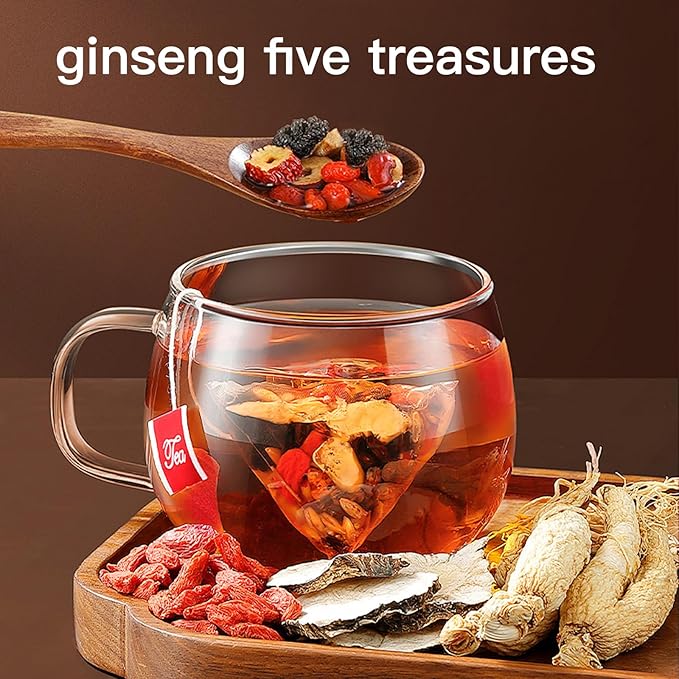 Kidney Tea Formula Ginseng Six Treasure Tea - Natural Chinese Traditional Herbal Ginseng Five Treasures Kidney Detox Cleanse Teabag For Men Women, 6 Precious Ingredients Formula(1 Pack/25 Bags/250g)-FlexoryFit