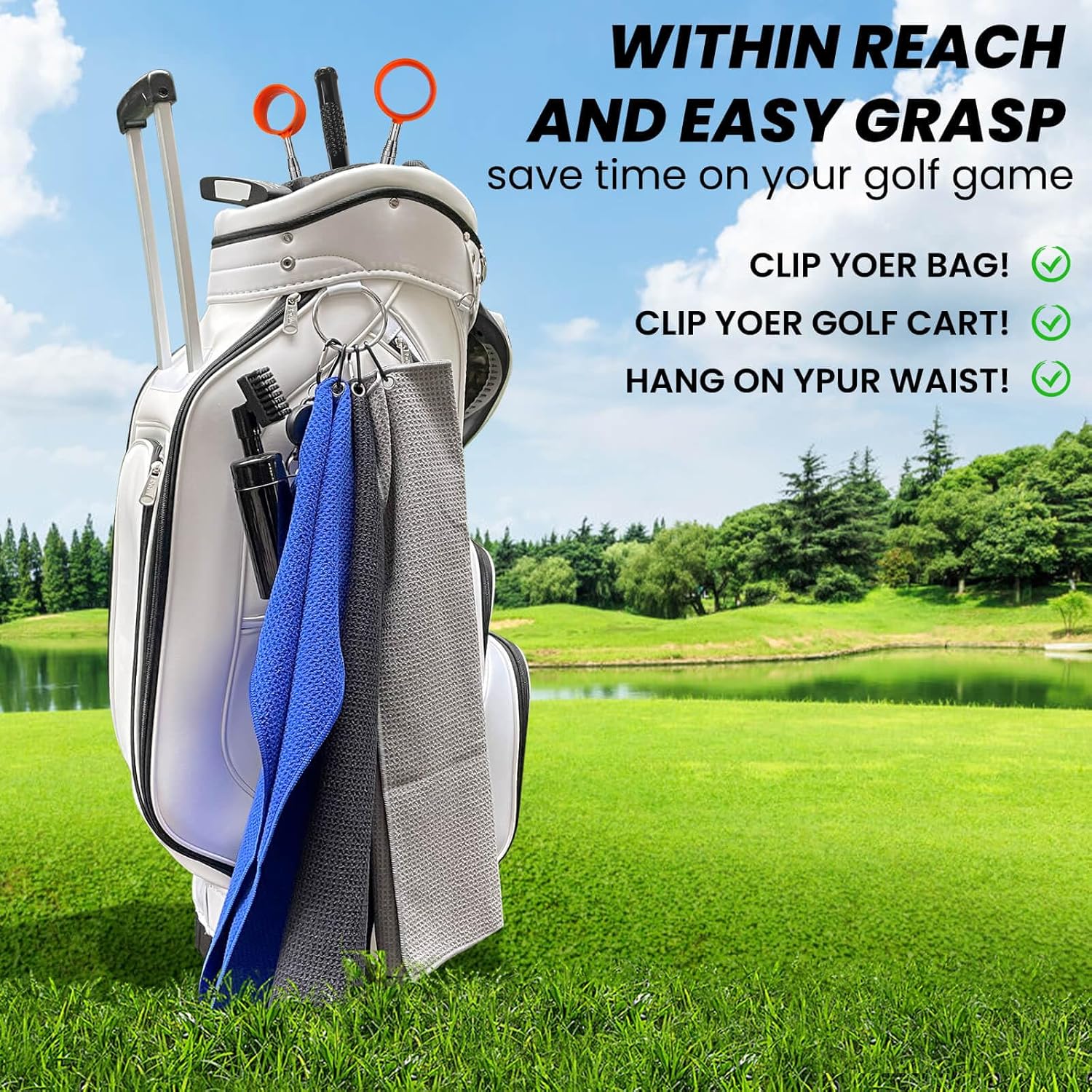 Golf Club Cleaner, Non-Leaking Stretchable Golf Club Brush with Microfiber Golf Towel (23.6 * 15.7 in), Strong Bristles Golf Brush Can Hold 5oz Water, Essentials Golf Accessories for Men