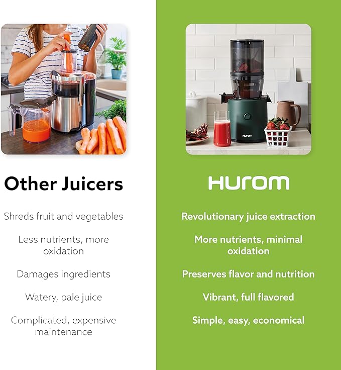 Hurom H320 Cold Press Juicer Machine, Easy to Clean Masticating Slow Juicer, Coarse Strainers, Self-Feeding, Hands Free, Family Size, Quiet Motor, Easy Assembly (Kale/Dark Green)-FlexoryFit