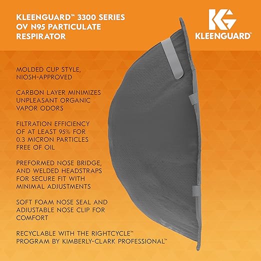 Kleenguard™ 3300 Series OV N95 Particulate Respirator (54629), RA3316 Molded Cup Style, NIOSH-Approved, Regular Fit, Grey (20 Respirators/Box)-FlexoryFit