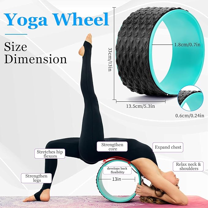 Yoga Wheel Set, Wheel Foam Roller with Back Cracker Roller for Pain Relief & Deep Tissue Massage and Stretching 500lbs Capacity, Trigger Point Therapy Massage Ball, Yoga Blocks 2 Pack with Strap-FlexoryFit