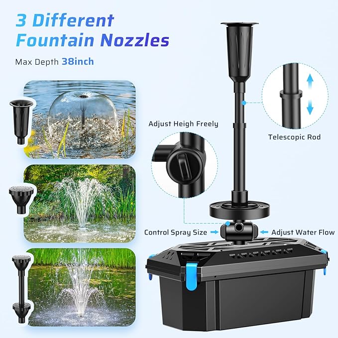 Antfraer Pond Filter with RGB Auto-Cycle LED Lights, Pond Filters for Outdoor Ponds Built In 660GPH Pond Pump, Pond Filter Box Suitable for Garden, Fountain, Pond, Waterfall, Aquarium-Corded Electric