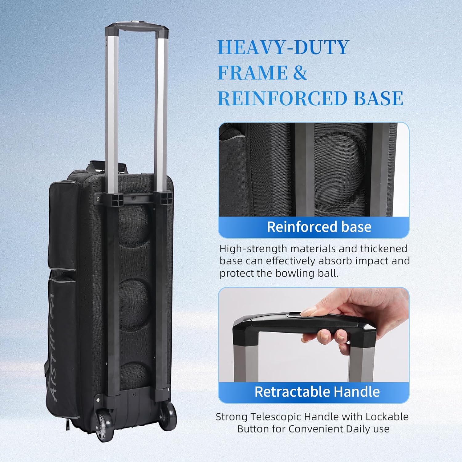 2-3 Ball Bowling Bag with Wheels, Rolling Trolley Bowling Bags with Large Separate Shoe Compartment and Oversized Accessory Pocket