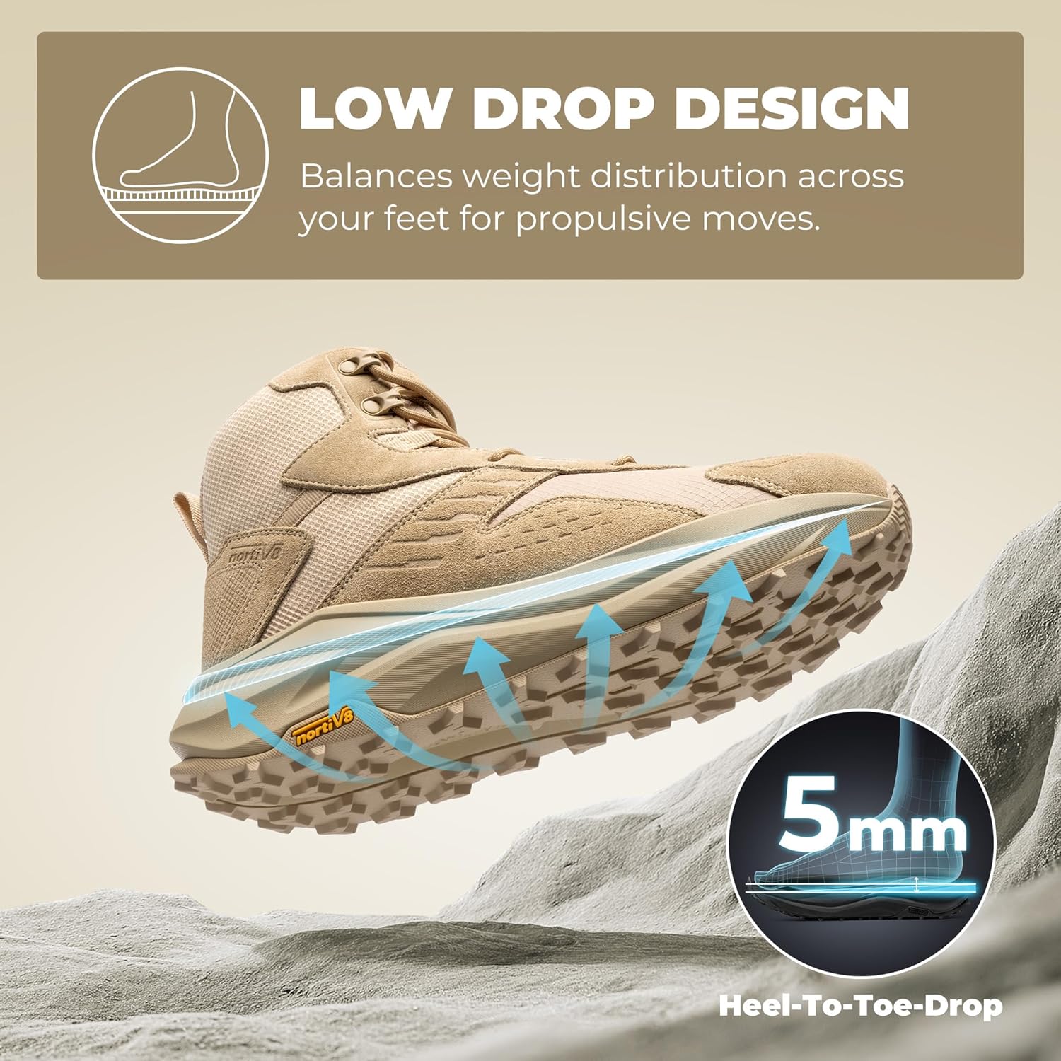 NORTIV 8 Men's Wide Toe Box Hiking Boots Low Drop Waterproof Outdoor Trekking Camping Shoes for Plantar Fasciitis Bunion Katahdin