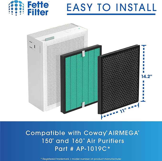 Fette Filter - Replacement Filter Set Compatible with Coway Airmega 150 (AP-1019C) & Airmega 160 Air Purifiers, 2-Pack of 2 in one H13 HEPA.