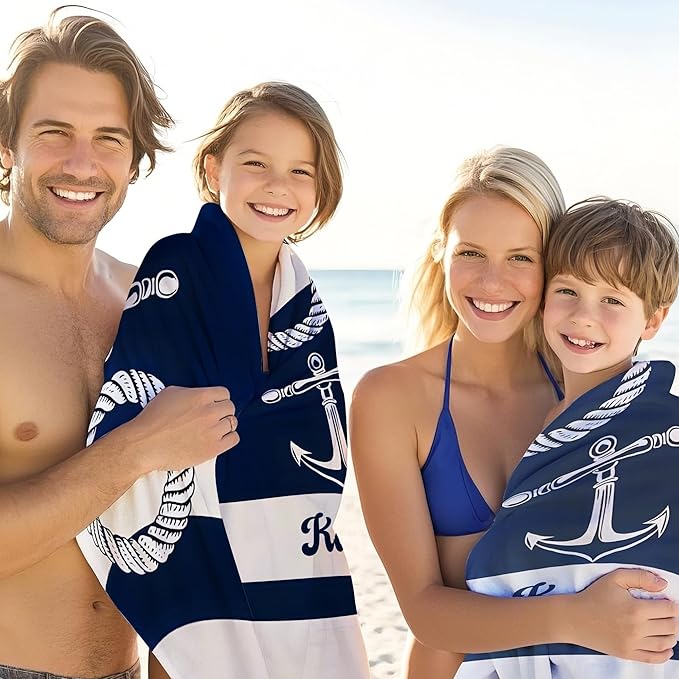 JML Personalized Beach Towel with Name, Custom Anchor Beach Towel, Customized Microfiber Pool Towel, Quick Dry & Absorbent Swim Towel for Adult,Mother's Day, Birthday, Summer Holiday,Vacation-FlexoryFit