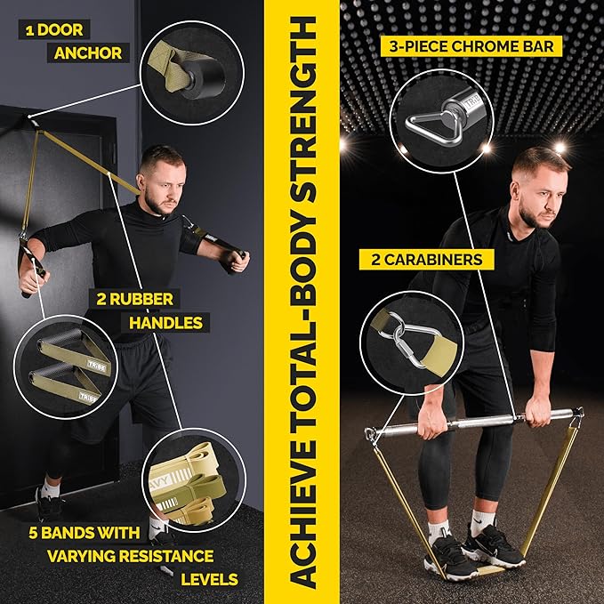Long Resistance Bands for Working Out Men and Women - Set of 5 Pull-Up Bands, Rubber Handles and Door Anchor - Workout Bands Resistance for Men - Exercise Bands Resistance Bands Set-FlexoryFit
