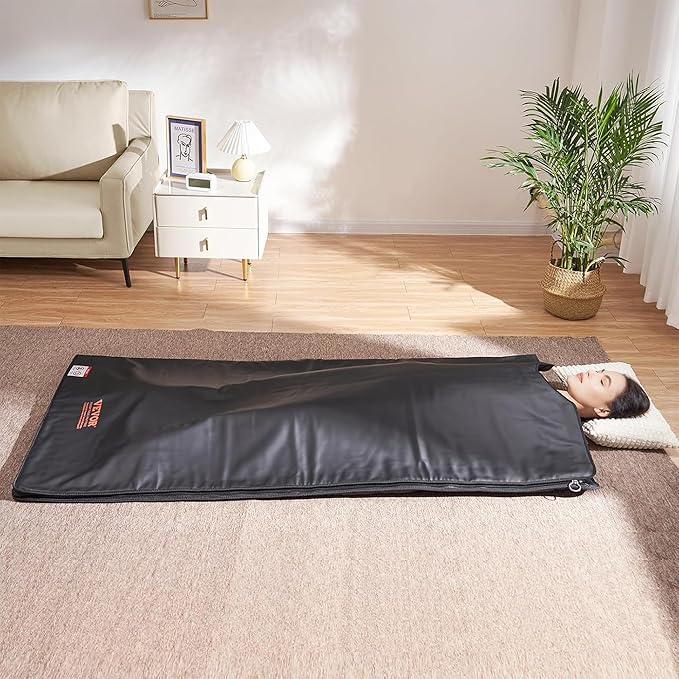 VEVOR Far Infrared Carbon Heating Sauna Blanket for Detoxification and Home Relaxation, Portable with 1-6 Level Adjustable Temperature Range (95-185℉) and 1-60 Minutes Timer