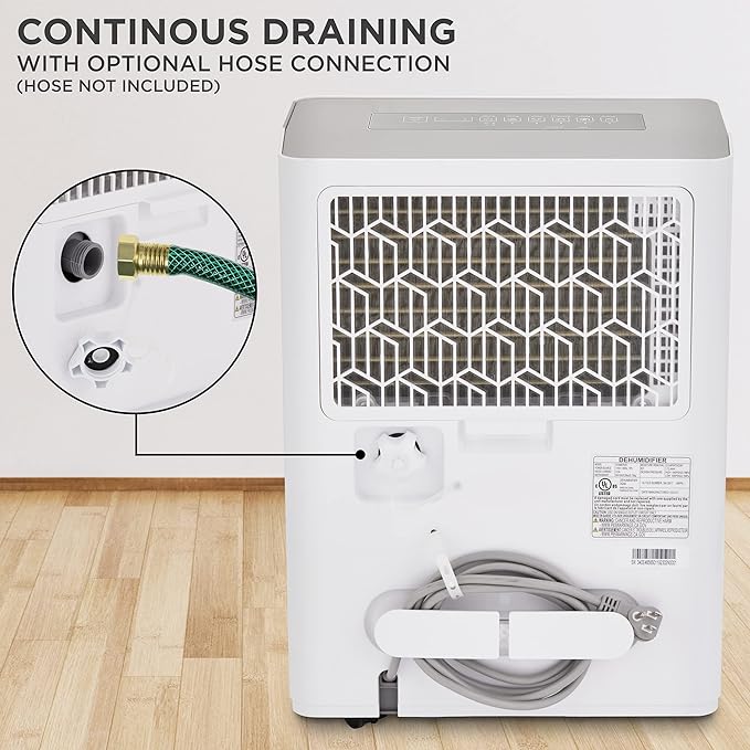 Ivation 1,500 Sq. Ft Energy Star Dehumidifier, Large Capacity Compressor De-humidifier for Extra Big Rooms and Basements w/Continuous Drain Hose Connector, Humidity Control, Auto Shutoff and Restart