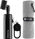 Handy Picks Golf Club Cleaner with Water Bottle Holds 5.5 OZ, Heavy Duty Metal Retractable Magnetic Clip, Waffle Microfiber Golf Towel, Ideal Water Brush Combo