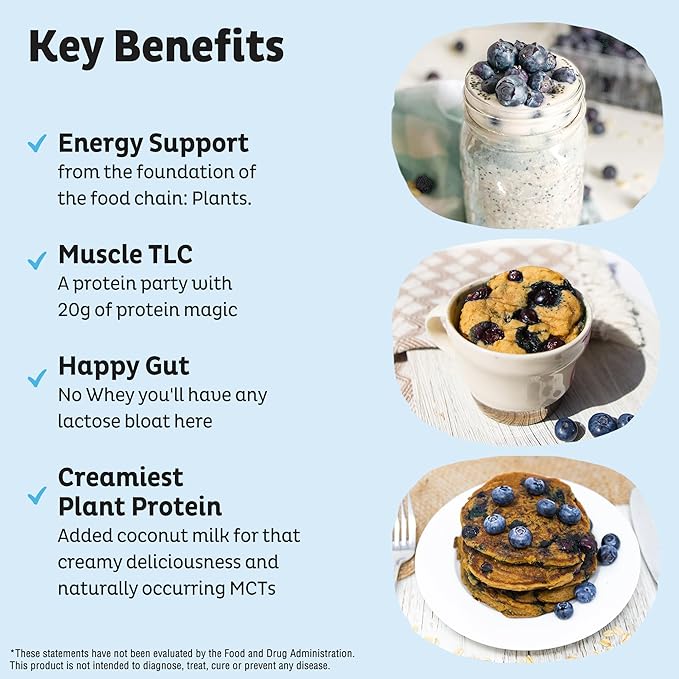 KOS Plant Based Protein Powder, Blueberry Muffin - Organic Pea Protein Superfood with Spirulina and Immune Support Blend. Soy, Gluten, Dairy Free - Vegan Meal Replacement for Women & Men - 15 Servings-FlexoryFit