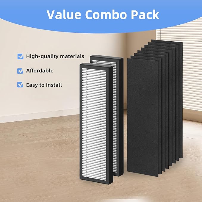 2 Pack FLT4825 Filter B Replacement for FLT4825 Replacement Filter, Compatible with Air Purifier AC4825 AC4300 AC4800 AC4900 AC4850, 2 Filters + 8 Carbon Filters