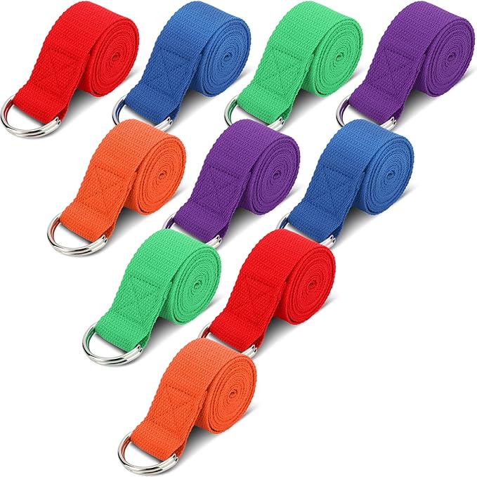 Jerify 10 Pcs Yoga Strap for Stretching Bulk 6ft Exercise Stretch Band with Metal D Ring Adjustable Pilates Non Elastic Yoga Stretch Belt for Women Men Physical Fitness Gym Workout Dance-FlexoryFit