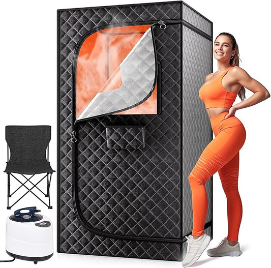 Portable Steam Sauna Box for Home: Full Size Sauna Tent for Personal Spa - Fast Heating Sauna Box with 3L Steamer, Folding Chair, Remote Control, 32" x 32" x 71"