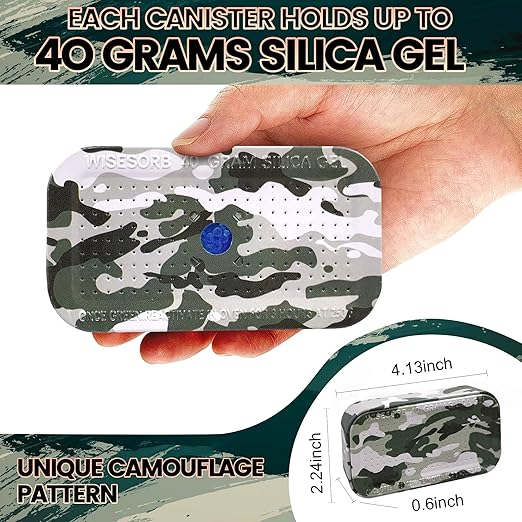 2 Packs Gun Safe Dehumidifier 40 Gram Reusable Indicating Silica Gel Desiccant Canister- Camouflage Rechargeable Humidity Moisture Absorbs for Car Closet Cabinet Storage Box
