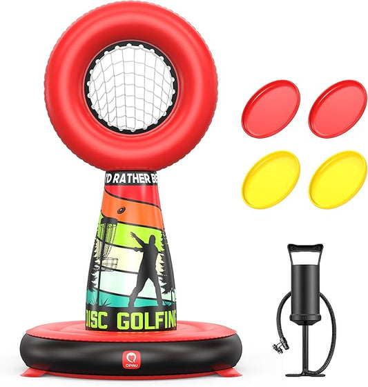 QPAU Inflatable Disc Golf Set for Kids Family Fun, Portable Outdoor Yard Games Set With 4 Frisbee Discs & Pump, Kids Toys for Golf Practice, Backyard Camping Lawn Pitching Games - Ideal Teen Boy Gifts