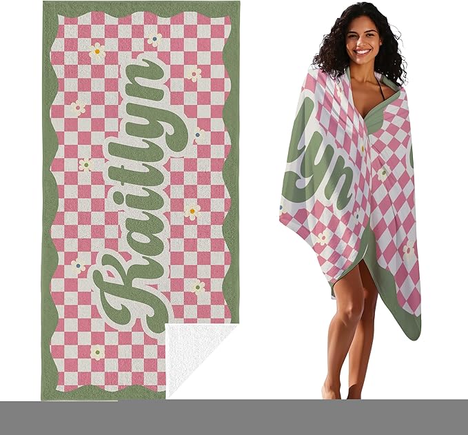 JML Personalized Beach Towel with Name, Custom Flower Beach Towel, Customized Microfiber Pool Towel, Quick Dry & Absorbent Swim Towel for Adult,Anniversary, Birthday, Summer Holiday,Vacation-FlexoryFit