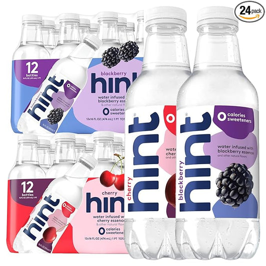 Hint Bottled Water, Blackberry and Cherry- Purified Flavored Water with Zero Calories, Sugar Free, Natural Flavors - 16 Fl Oz (Pack of 24)-FlexoryFit