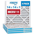 Aerostar 14x14x1 MERV 11 - 4 Count - Pleated HVAC, Furnace & Air Conditioner Filters - Removes Dust, Cold & Flu Germs, Lint, Mold, Pet Dander, Allergy-Causing Pollen, Smog & Smoke