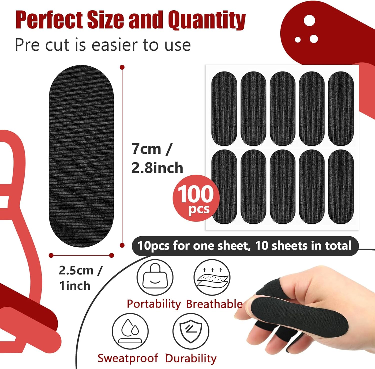100 PCS Bowling Thumb Tape - Bowling Finger Tape - Thumb Tape Protector for Bowling(Multiple Colors, 1 x 2.8 Inches, Breathable)