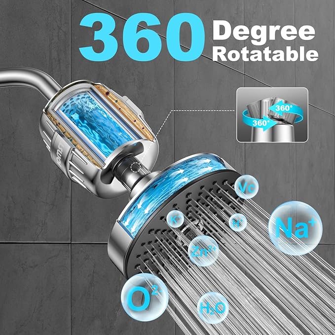 Shower Head ＆ Filter COMBO ! Anti - Chlorine Specialty - 3 Gears' Boosting Pressure with 25 Stage Filtration - Removes 99.945% Chlorine & Heavy Metals for Healthier Skin/Hair - Chrome Shower Head