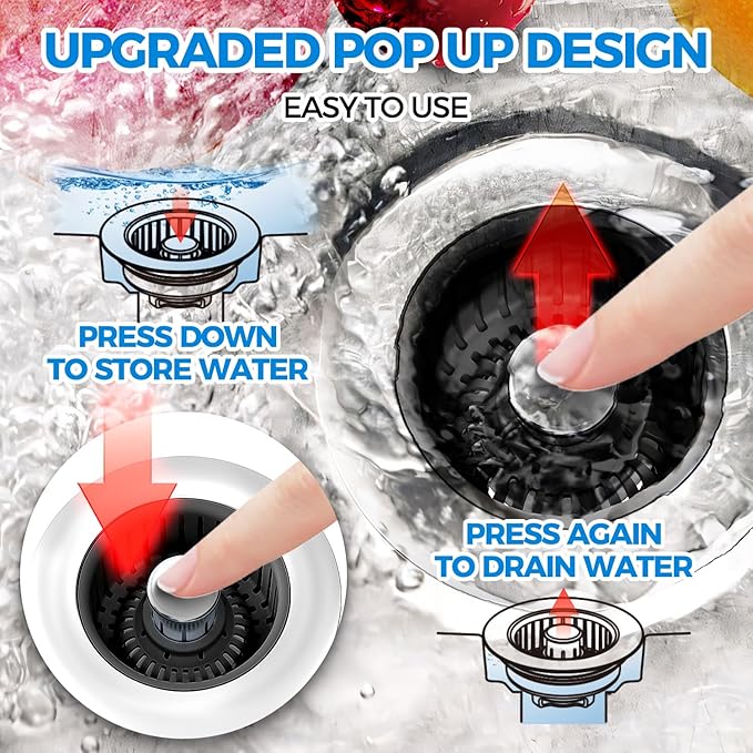 Kitchen Sink Drain Strainer - 2Pack Sink Stopper, Drain Protector, Kitchen Drain Plug & Sink Installation Parts with Anti-Clogging Basket, Fit US Standard 3-1/2'' Sink Drain Hole, Black