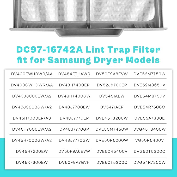 Upgraded DC97-16742A Lint Trap Filter fit for Samsung Dryer with Stainless Steel Screen DC61-03048A DC61-02610A DV45H7000EW DV40J3000GW DV48H7400EW with Dryer Lint Brush Vent Cleaner by prime&swift