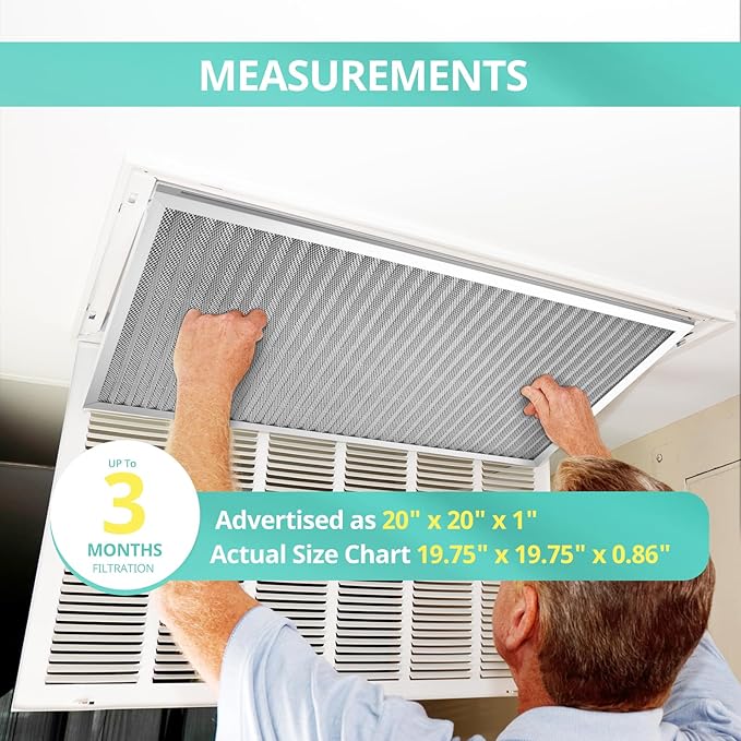 20x20x1 Electrostatic Air Filter, Washable & Reusable Aluminum AC/HVAC Furnace Filter, MERV 8, Lasts a Lifetime, Healthier Home or Office(Actual Size: 19.75"x19.75"x0.86")