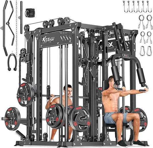 Power Cage,1600lbs Multi-Function Power Rack with Adjustable Cable Crossover System and More Training Attachment, Weight Cage for Home Gym-FlexoryFit