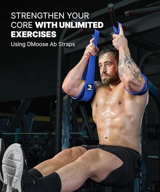 DMoose Fitness Hanging Ab Straps for Pull Up Bar & Core Strength Training - Soft Padded Exercise Straps for Ab Swing & Leg Raises, Hang Bar Strap with 2 Steel Carabiners - Abs Equipment for Home & Gym-FlexoryFit