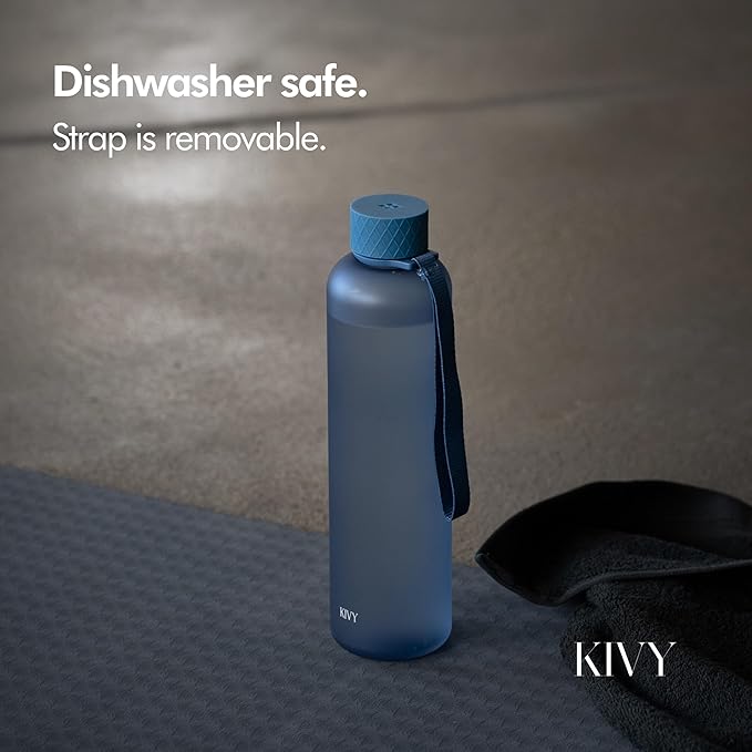 KIVY Slim Water Bottle 32oz [Lightweight & Shatterproof] Fits Backpack & Cupholder for Travel, Sports, School - Blue water bottle no straw - Cute aesthetic water bottles screw top - Dishwasher Safe-FlexoryFit