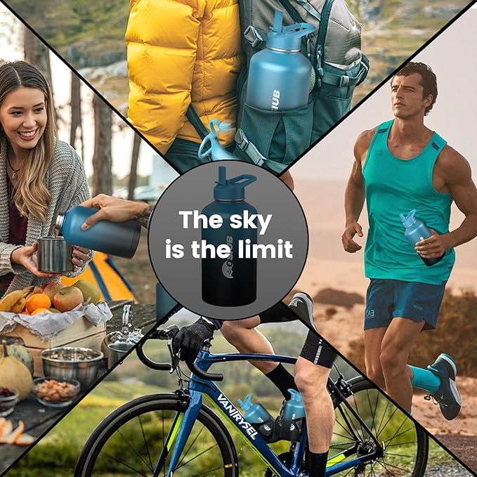 Insulated Water Bottle 32 oz, Triple Wall Vacuum Stainless Steel(Cold for 48 Hrs),Leak Proof & BPA-Free,Simple Modern Water Bottle with Drink-Through Lid & Flip Straw for Sports & Travel, Indigo-Black-FlexoryFit