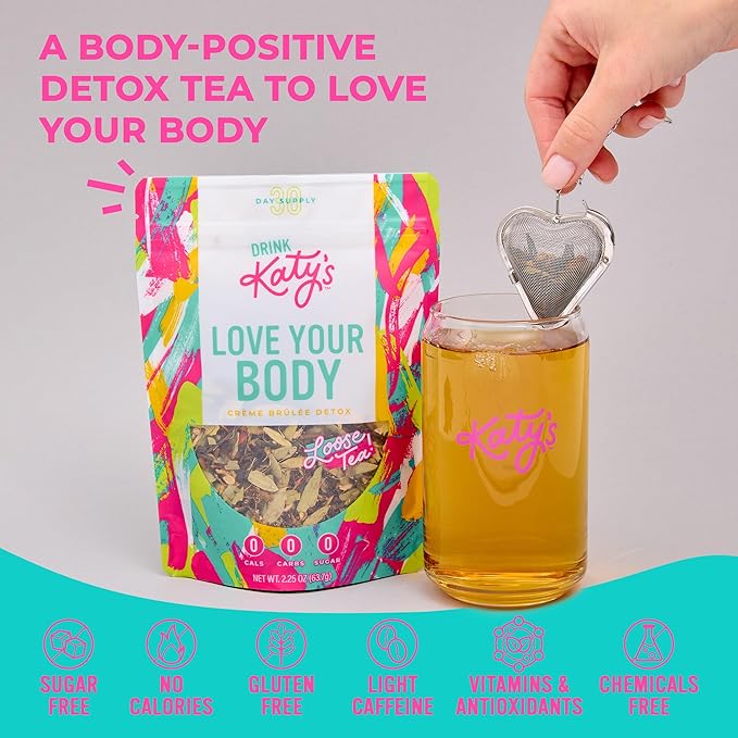 Katy’s Love Your Body Detox Tea | Green Tea, Ginger & Cinnamon | Lightly Caffeinated Herbal Wellness Blend | Crème Brûlée Flavor | Smooth & Comforting | 30+ Cups | Woman-Owned | 2.25oz Pouch-FlexoryFit