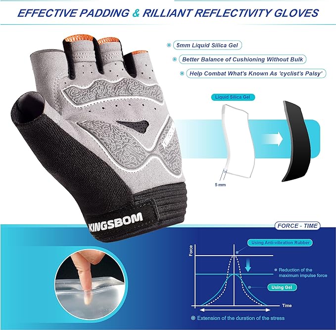 KINGSBOM Breathable Cycling Gloves, Shock-Absorbing Bike Gloves with Light Silicone Gel Pad, Anti-Slip Bicycle Gloves for Men and Women-FlexoryFit