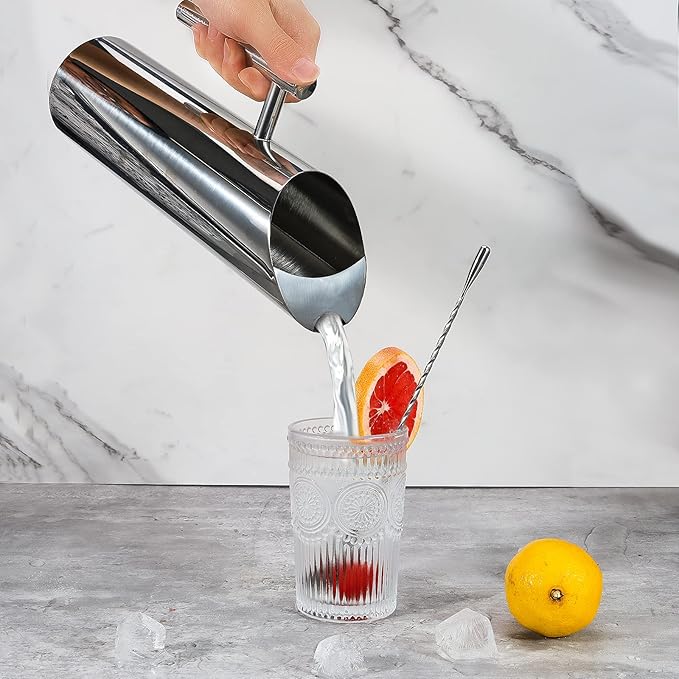 Stainless Steel Alkaline Water Pitcher Carafe Water Jug with Ice Guard 70oz 2L Chrome Plated Mirror Finish Cold Drinking Water Pouch with Handle Home Hotel Restaurant Serving Tool by GwenB