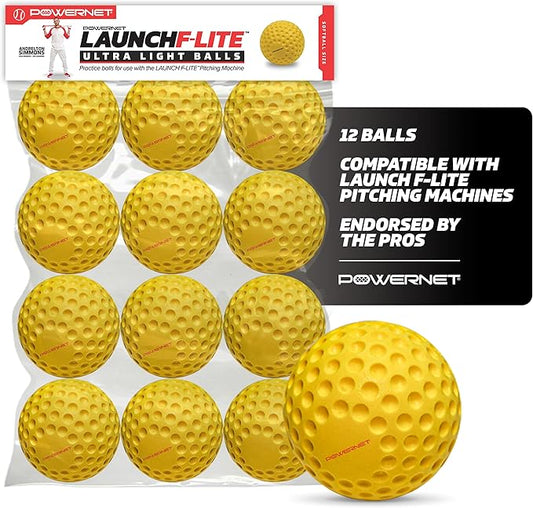 PowerNet Launch F-lite Softball & Baseball Pitching Machine, Dimpled Practice Balls, Bucket of Baseballs, Coaching Bucket Bundle for Pitching Machine, Baseball Training Equipment