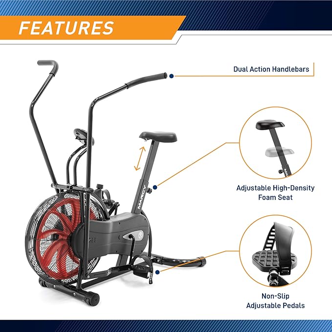 Marcy Air-Resistance Exercise Fan Bike With Dual Acction Handlebars-FlexoryFit