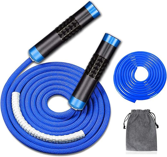 Redify Weighted Jump Rope for Workout Fitness(1LB), Tangle-Free Ball Bearing Rapid Speed Skipping Rope for MMA Boxing Weight-loss,Aluminum Handle Adjustable Length 9MM Fabric Cotton+9MM Solid PVC Rope-FlexoryFit
