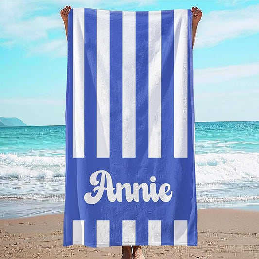 JML Personalized Beach Towel with Name, Custom Cabana Stripe Beach Towel, Customized Microfiber Pool Towel, Quick Dry & Absorbent Swim Towel for Adult,Mother's Day, Birthday, Summer Holiday,Vacation-FlexoryFit