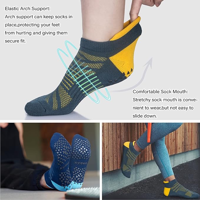 Hylaea Unisex Non Slip Socks with Grip for Yoga, Hospital, Pilates, Barre | Ankle, Cushioned-FlexoryFit