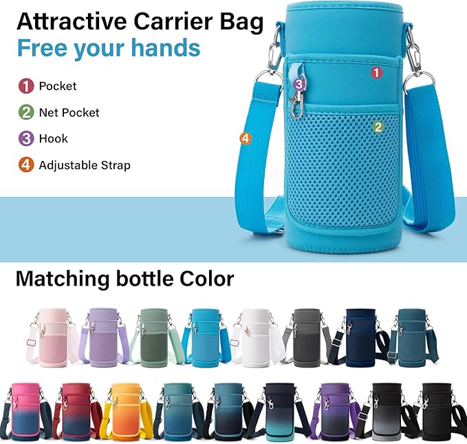 Insulated Water Bottle | Thickened Stainless Steel Vacuum Metal | Portable Sports Water Jug for Gym and Hiking with Straw, Carrier Bag, Handle Strap | BPA-Free 32 oz-FlexoryFit