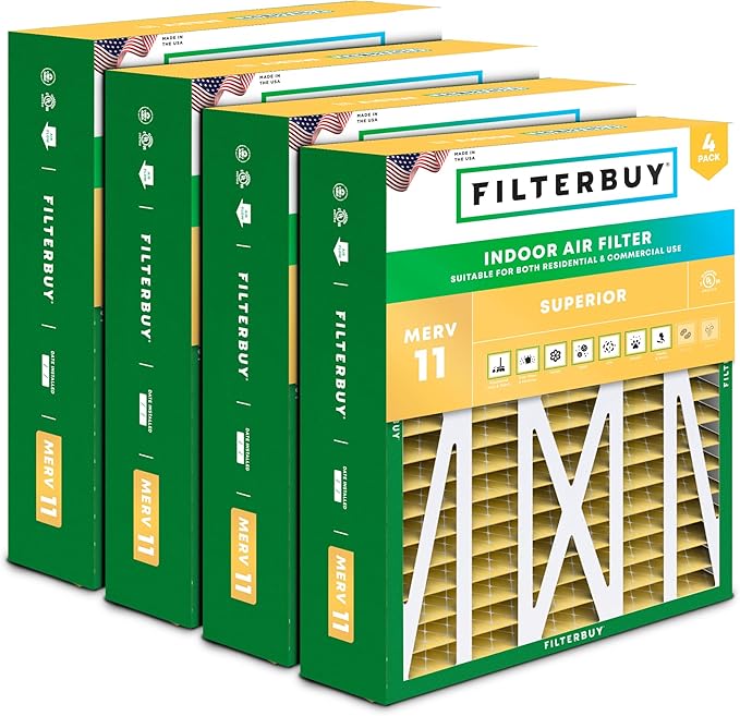Filterbuy 17.5x21x5 Air Filter MERV 11 (MPR 1200) Allergen Defense Replacement (4-Pack), Pleated HVAC AC Furnace Filters for Rheem, Ruud, and Protech (Actual Size: 17.13 x 20.63 x 4.38)