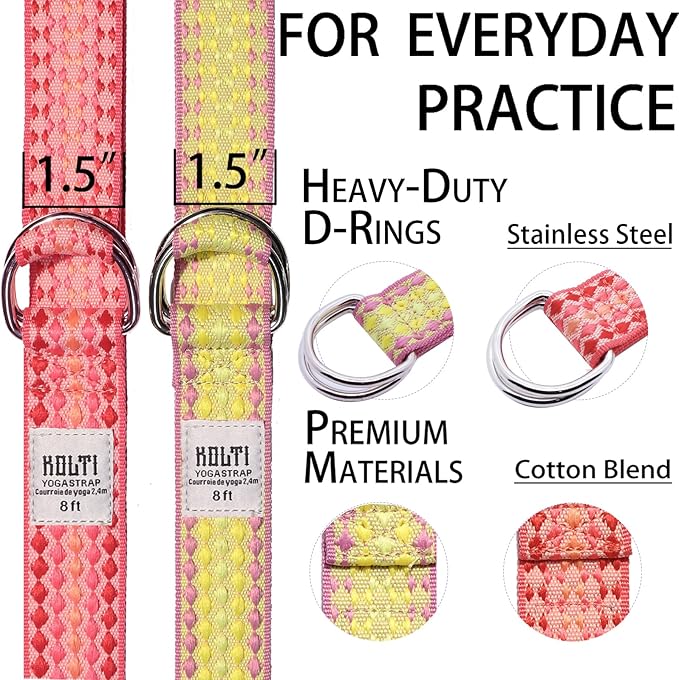 Yoga Exercise Adjustable Straps 8FT with Durable D-Ring for Pilates & Gym Workouts | Hold Poses, Stretch, Improve Flexibility & Maintain Balance-FlexoryFit
