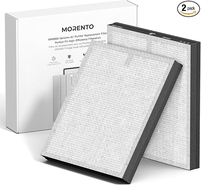 MORENTO Genuine Air Purifier Replacement Filter, True HEPA Filter Compatible with MR5866 for 99.97% Air Pollutants, Odor and Smoke, Enhanced Version Light Grey 2 Pack
