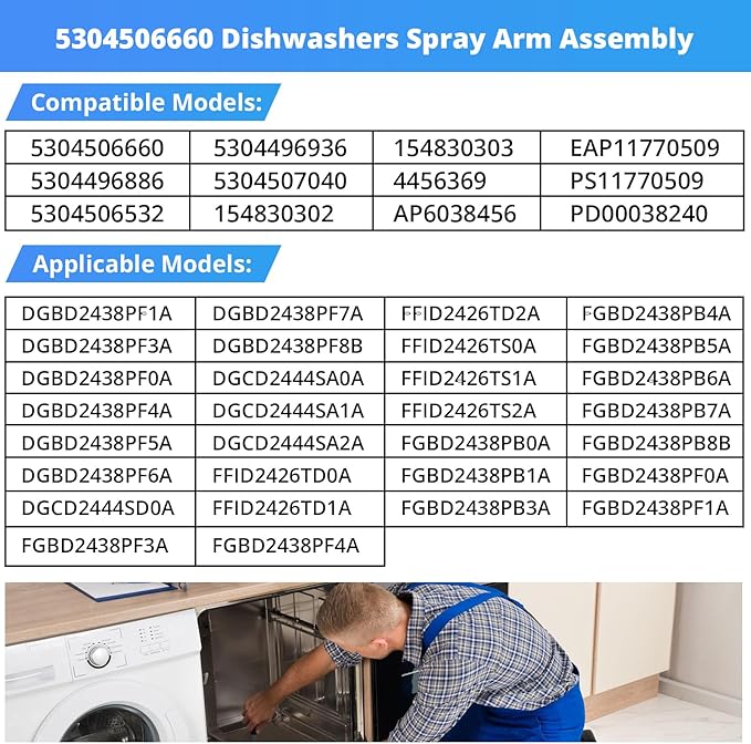 5304506660 Dishwashers Spray Arm Assembly for Frigidaire Dishwashers Lower Wash Arm Assembly with 5304518968 Dishwasher Lower Spray Arm Support and 5304506518 Dishwasher Trap Drain Filter