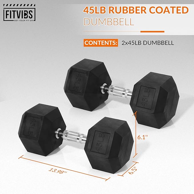 Rubber Encased Hex Dumbbell, Hand Weights with Anti-Slip Cast Iron Grip for Exercise & Fitness, Weights Dumbbells Set of 2 for Strength Training, 5-50 LBS Pair-FlexoryFit