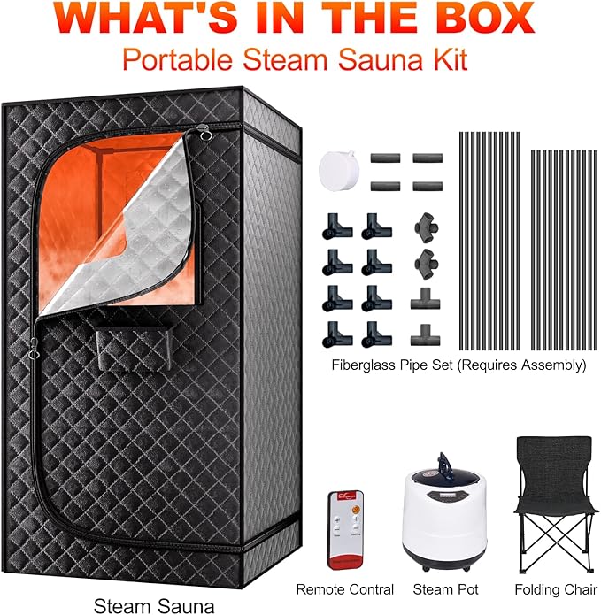 Portable Steam Sauna Box for Home: Full Size Sauna Tent for Personal Spa - Fast Heating Sauna Box with 3L Steamer, Folding Chair, Remote Control, 32" x 32" x 71"