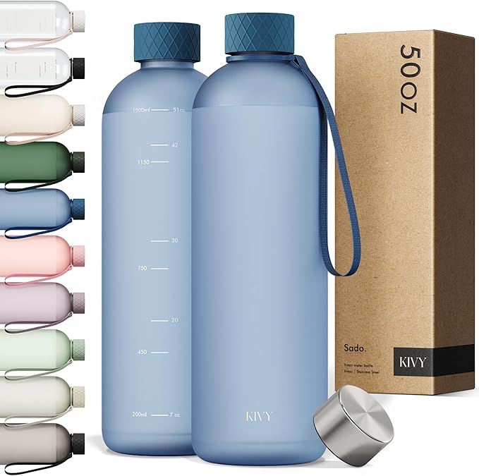KIVY Slim Water Bottle 50oz [Lightweight & Shatterproof] - Reusable Tritan Water Bottle - Leak Proof Water Bottle for Women & Men - No Spill - Dishwasher Safe - Blue Water bottle-FlexoryFit